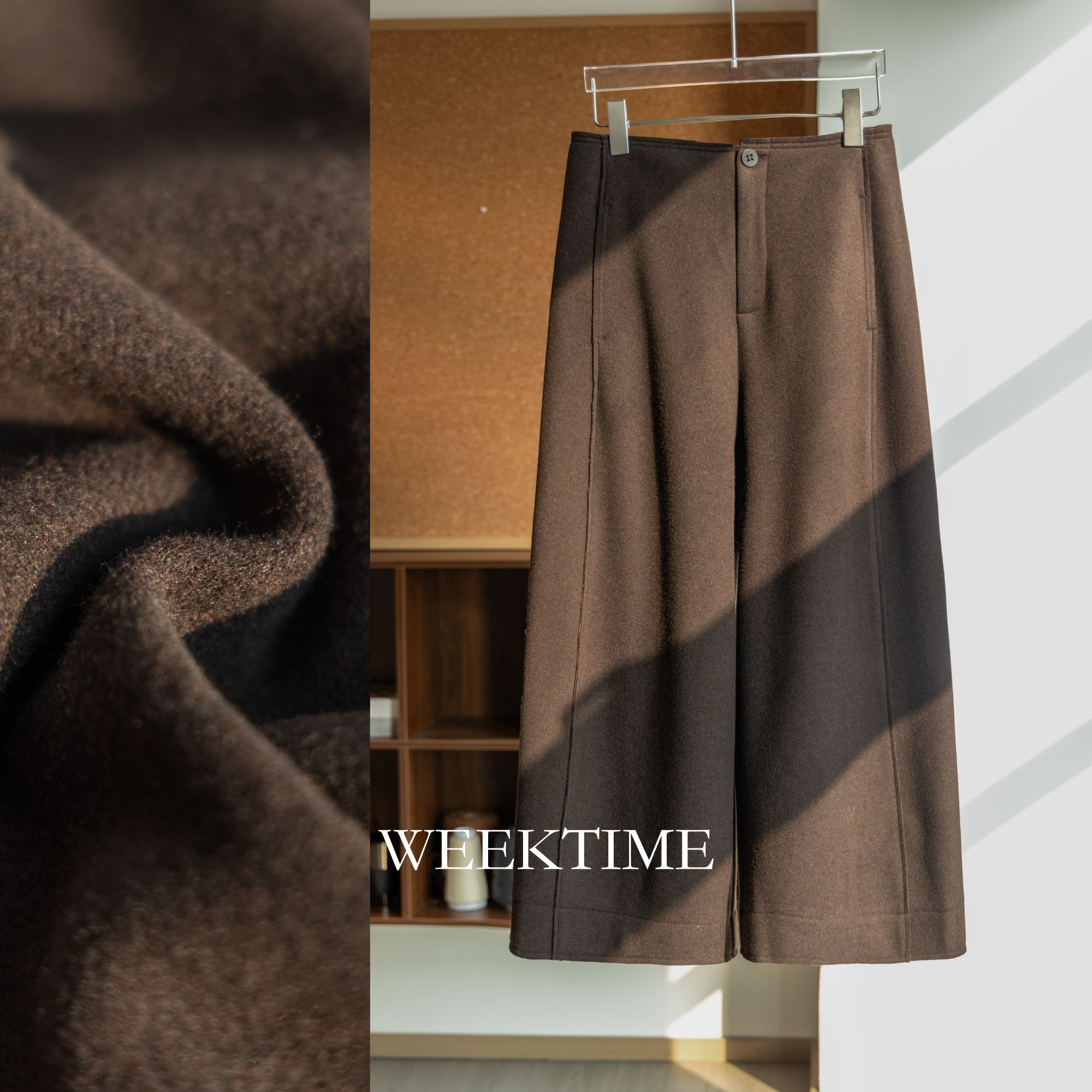  【闲庭】秋冬高腰休闲极简风纽扣九分裤女士宽松针织显瘦