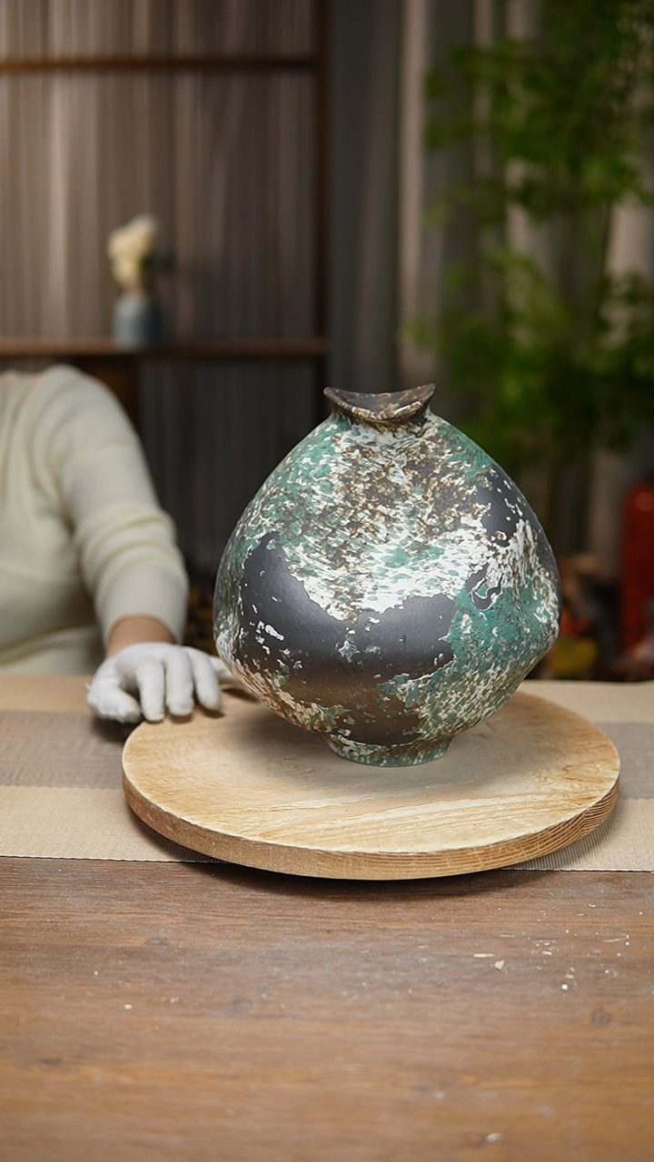 【闪购商品】陶瓷花器涂鸦绿大肚