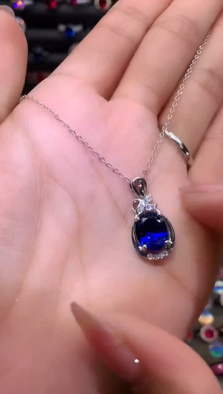 【闪购商品】蓝宝石吊坠(赠链)银S925镶嵌1