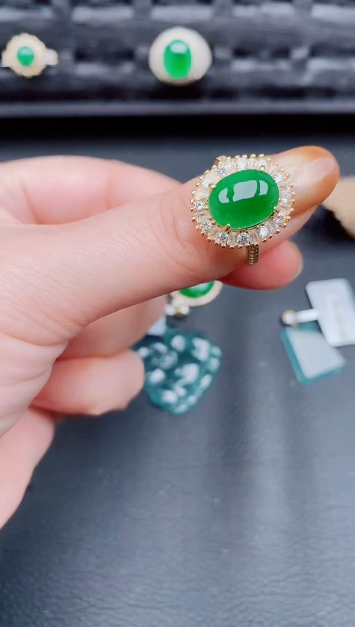 【闪购商品】翡翠戒指银S925镶嵌天然a货翡翠553