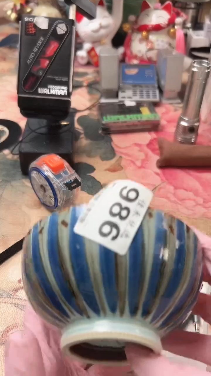 手工艺品琉璃米**哥釉上彩条纹造型