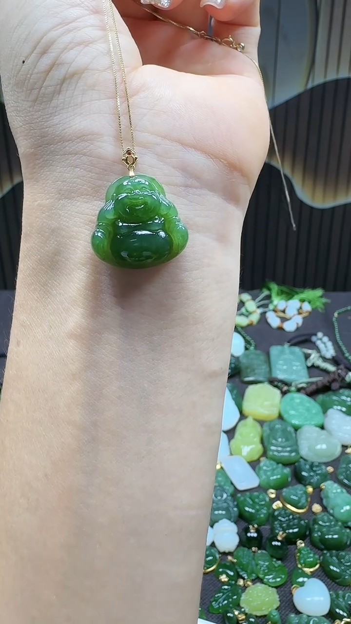 和田玉18K金镶嵌吊坠(不含链)1