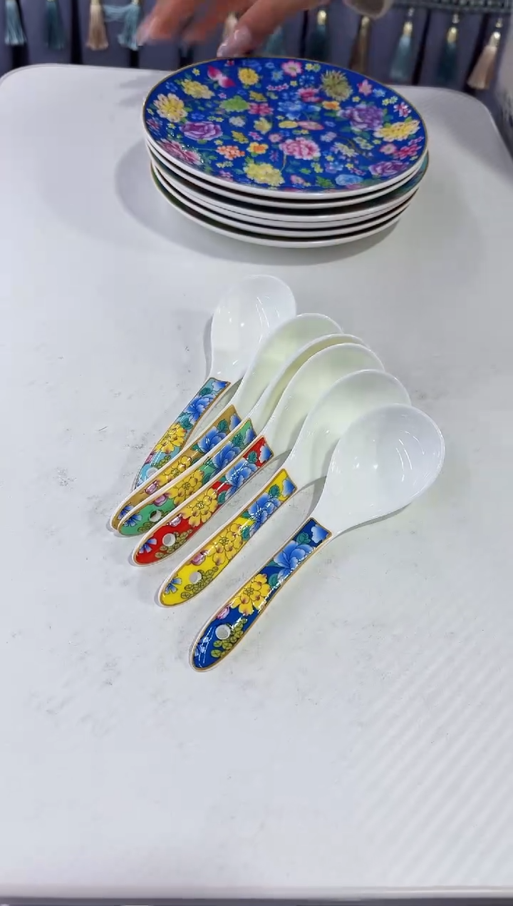 珐琅 勺子6个景德镇餐具   