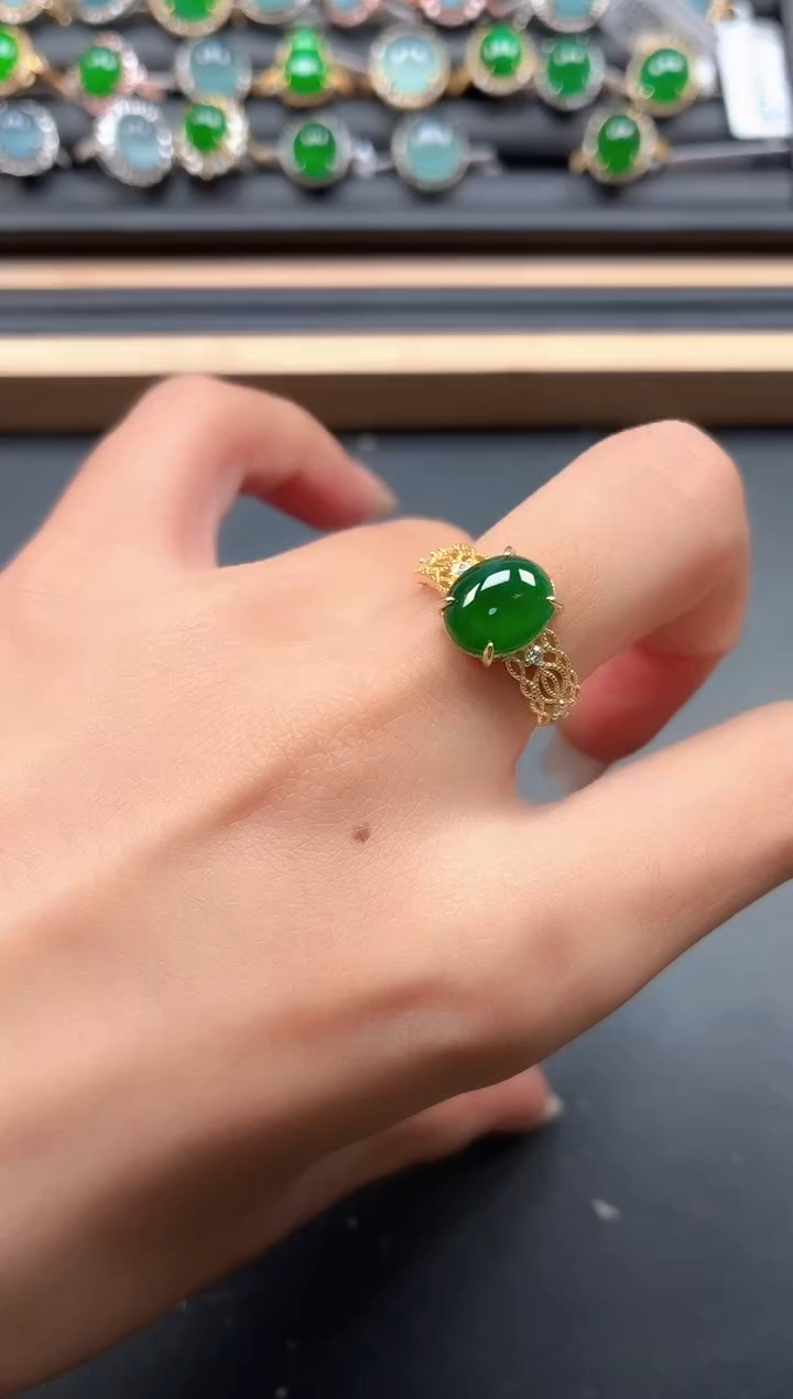 银S925镶嵌戒指翡翠1