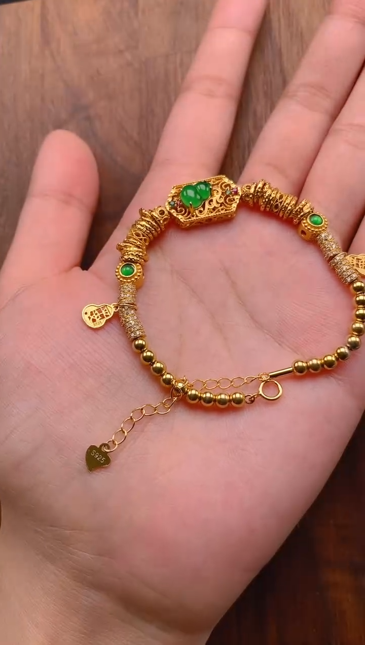【闪购商品】翡翠手链银S925镶嵌盘缠手链