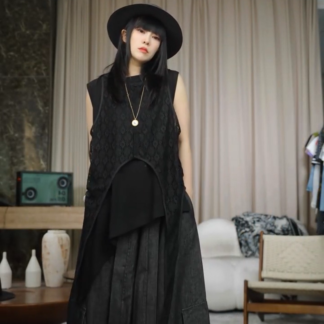 infobyfive夏季福利三代三角宽松斜边不规则背心坎肩NF0504058