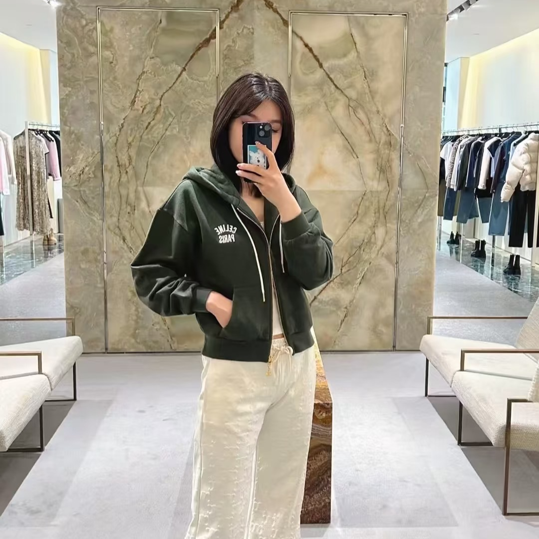 未使用 Celine/思琳 25新款 长袖拉链卫衣 绿色/S