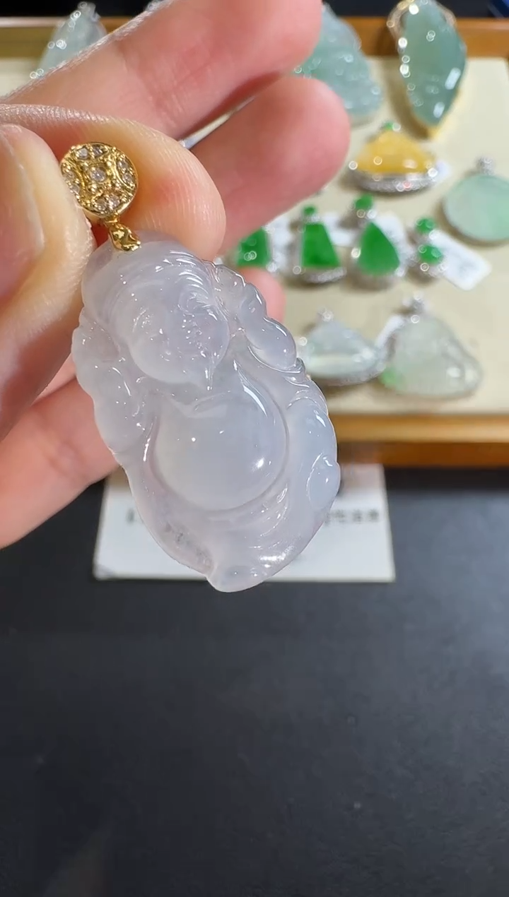 【闪购商品】翡翠吊坠(不含链)18K金镶嵌【源头工厂】钻石镶嵌