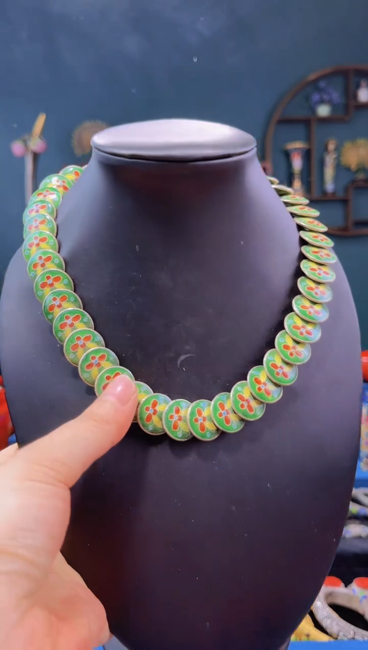 【闪购商品】非遗绝技 景泰蓝扁珠项链 绿