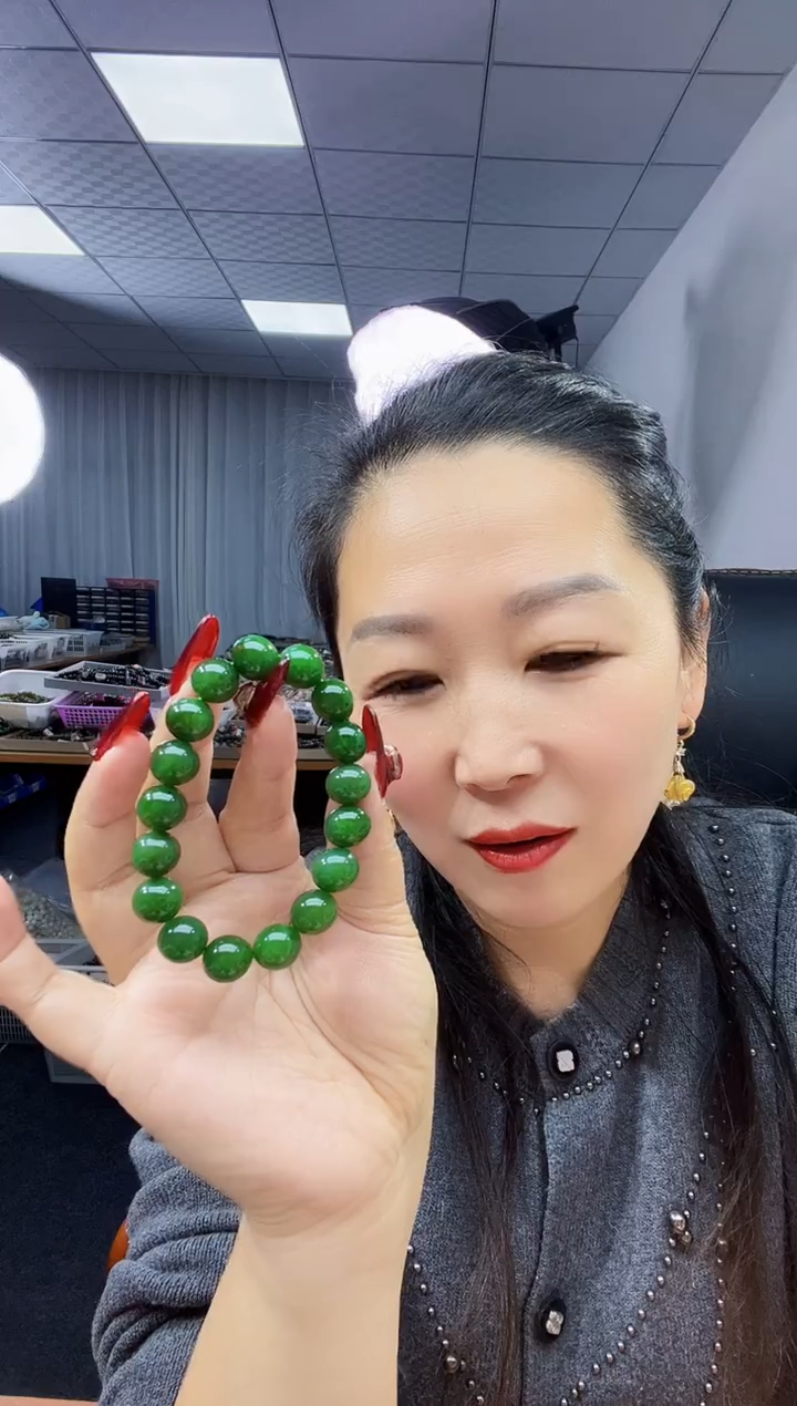 未镶嵌手链和田玉天然和田玉俄碧菠菜绿12圆