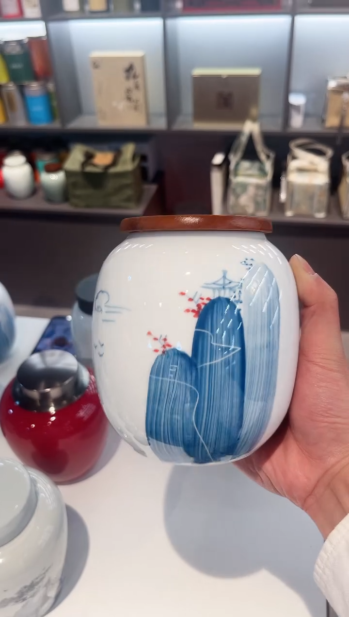 【闪购商品】白泥茶叶罐悦山手绘陶瓷罐