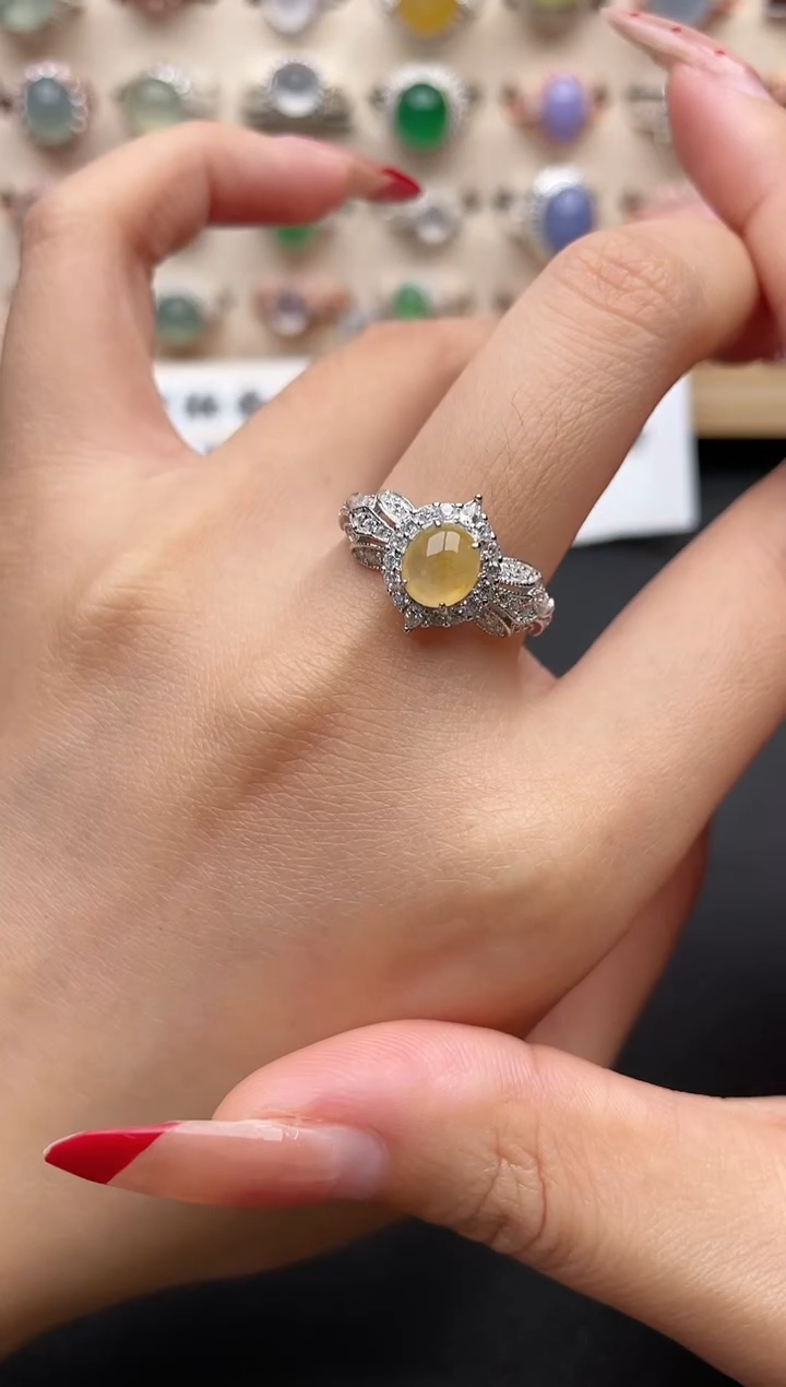 【闪购商品】翡翠戒指银S925镶嵌一物一证一礼盒