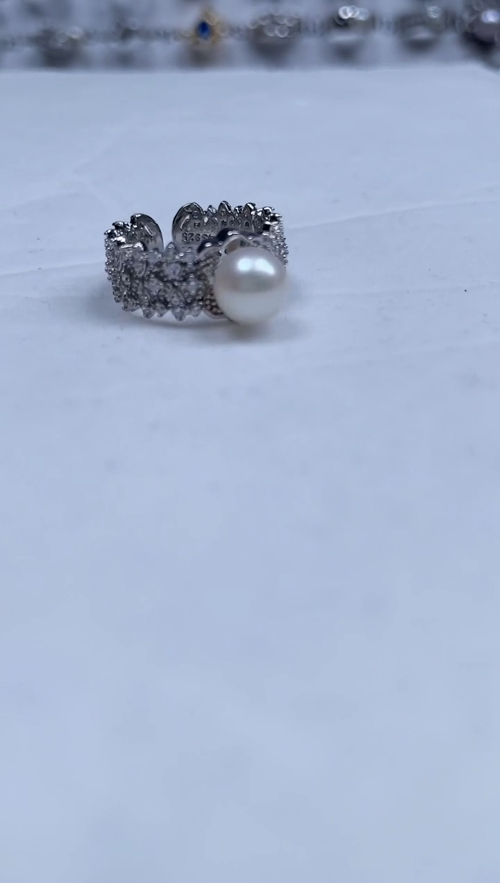 【闪购商品】海水珍珠戒指银S925镶嵌宽版珍珠戒指