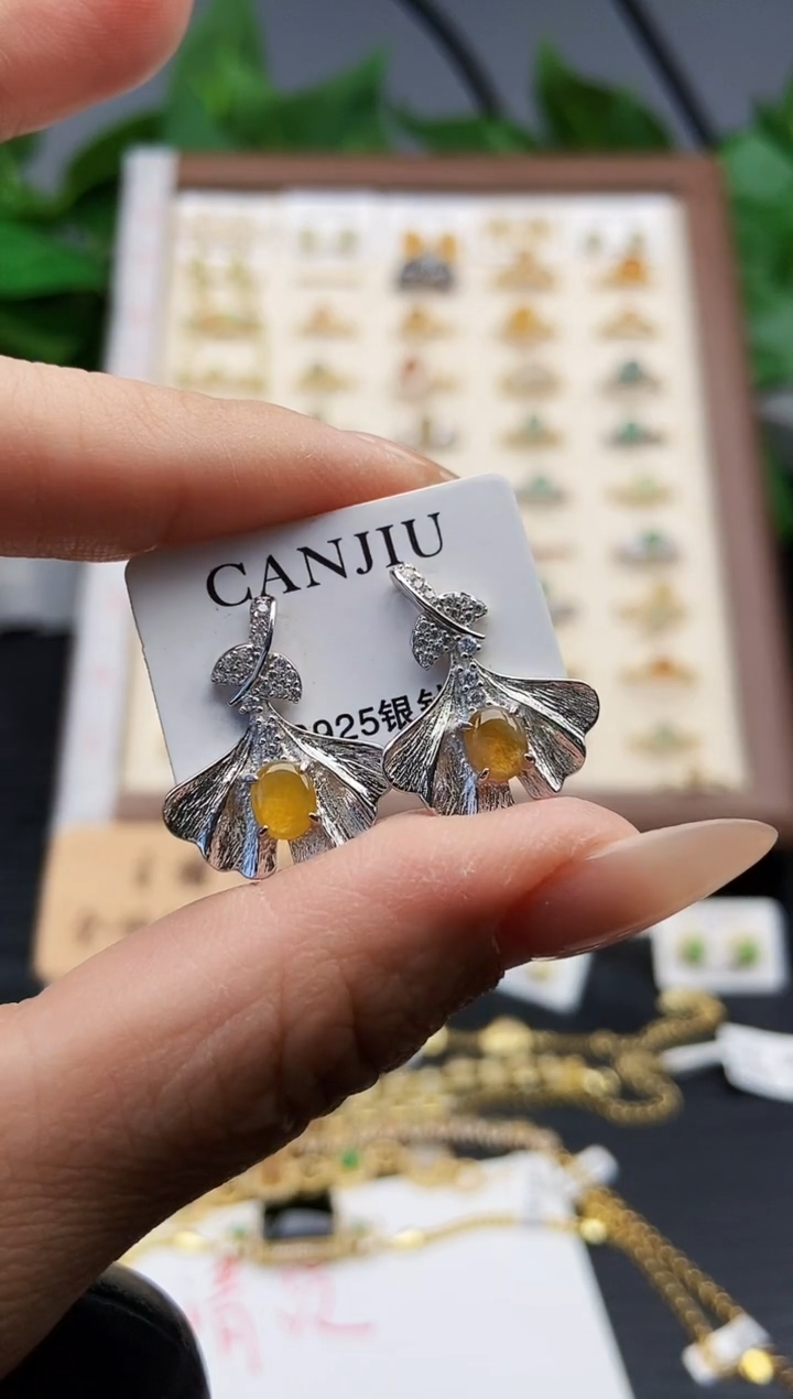 银S925镶嵌翡翠耳饰12