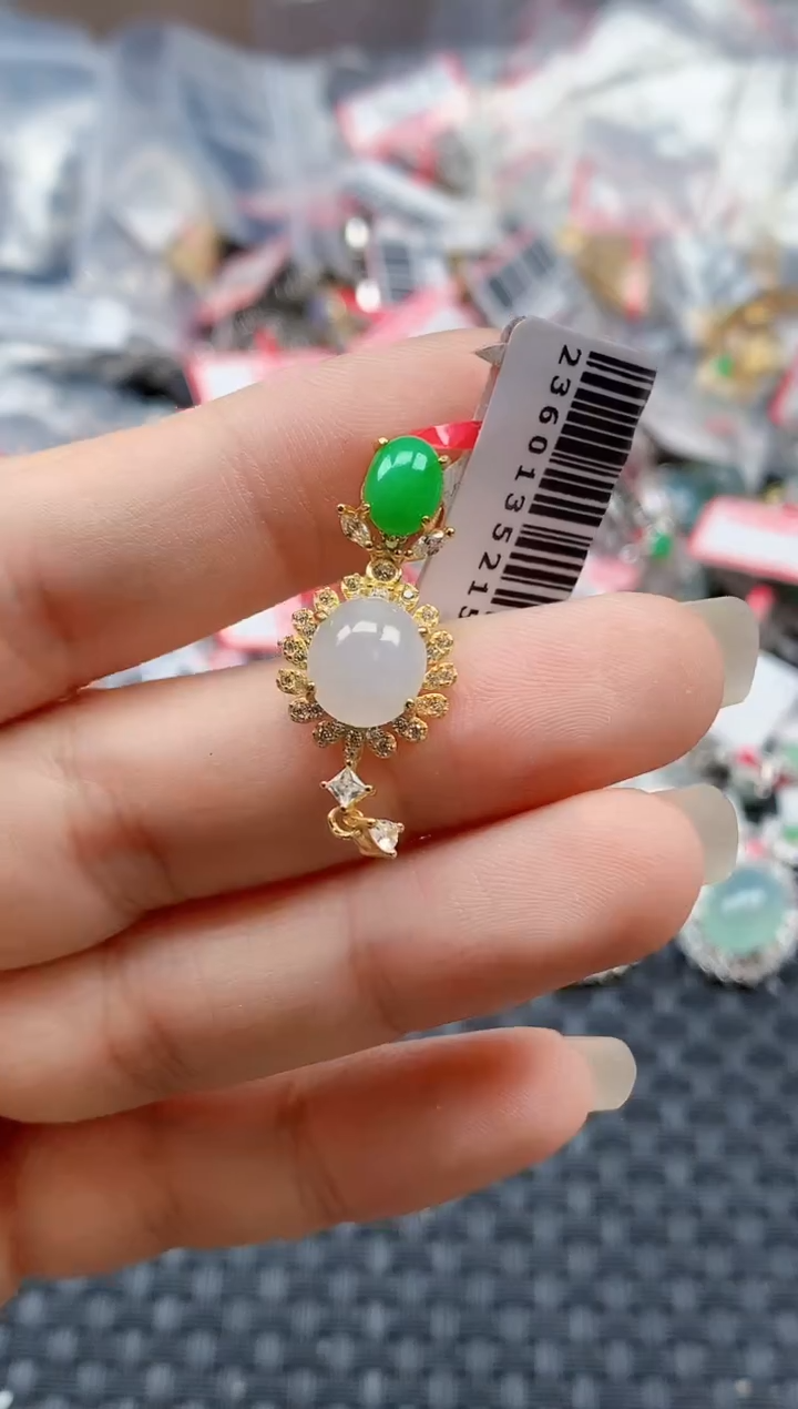 银S925镶嵌戒指翡翠天然A货缅甸翡翠