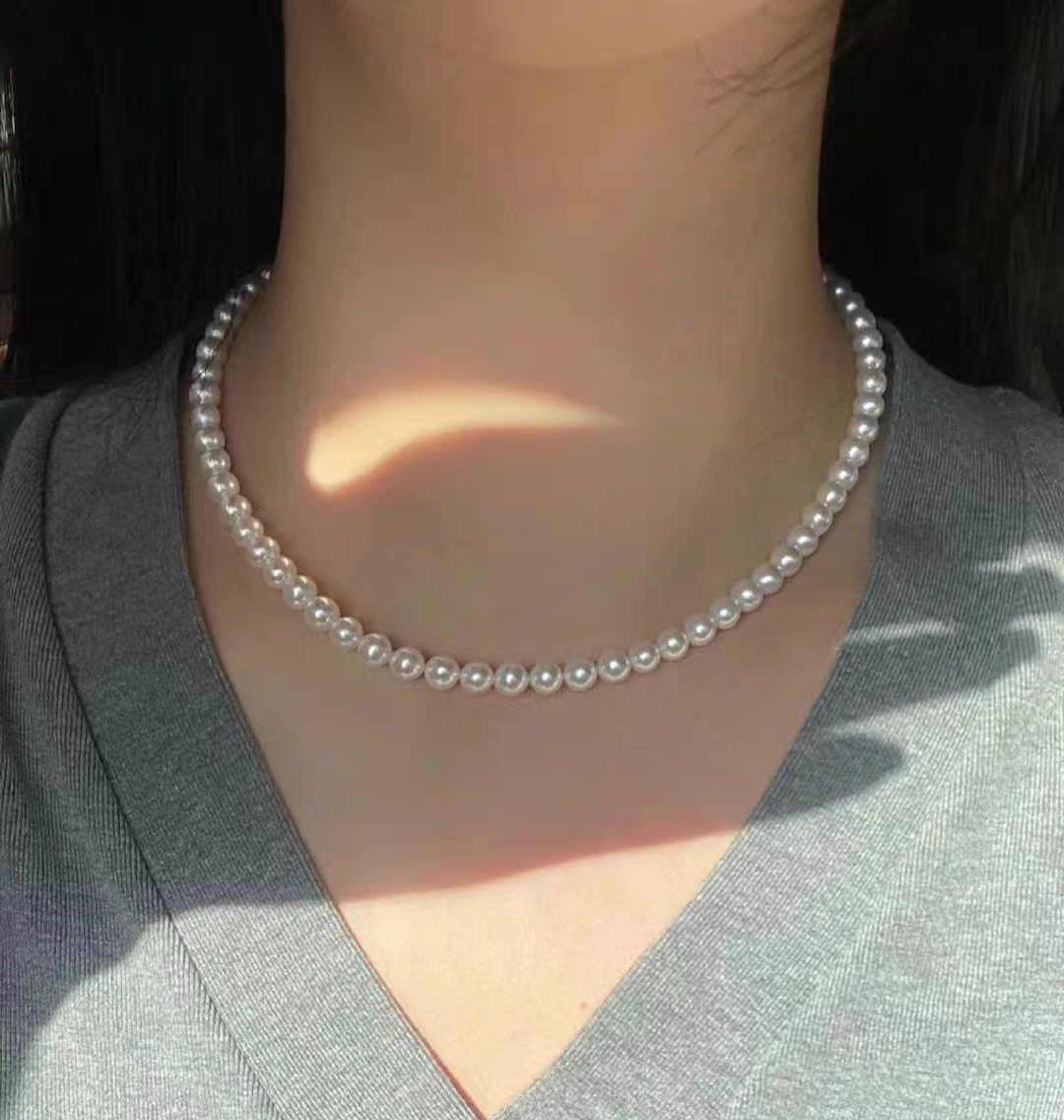 特选5-6mm 极光炫彩正圆珍珠项链 s925银