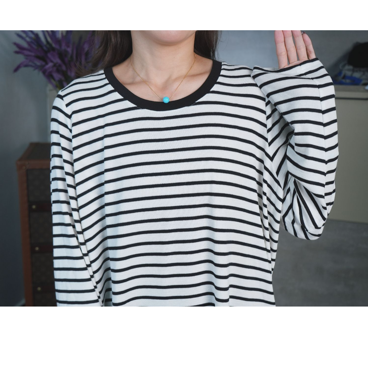 MeiLe【条纹T】莱赛尔高弹慕斯冰感显瘦时尚上衣HWSST1334