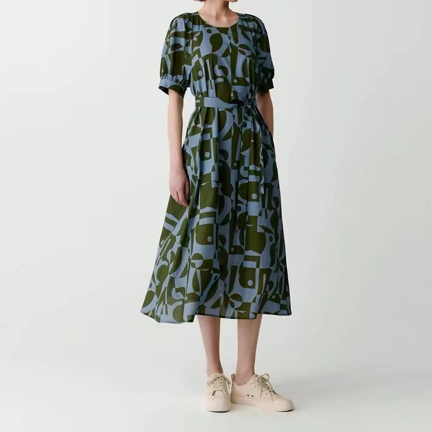 凯特丝蓓1194#女装夏季新款抗皱棉印花布中长连衣裙1-951
