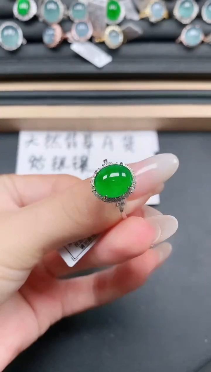 翡翠戒指银S925镶嵌111111