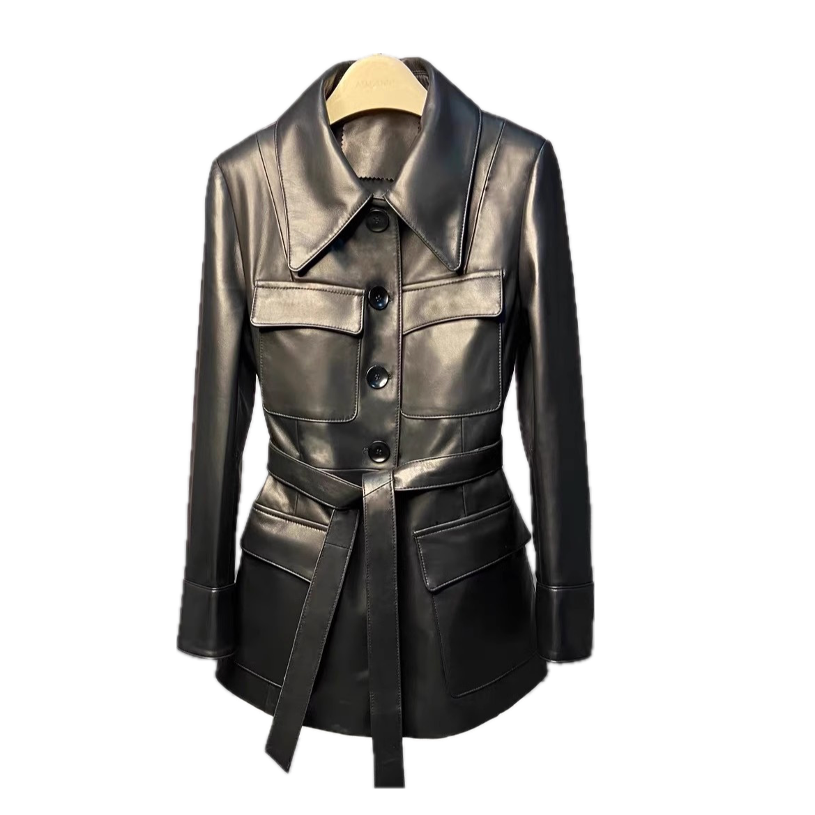 新款皮衣女修身显瘦酷飒中长款加绒皮衣外套