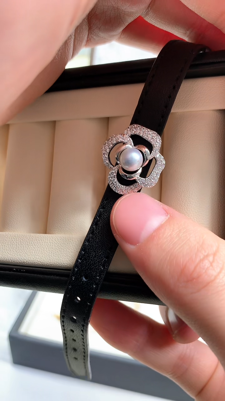 【闪购商品】海水珍珠手镯银S925镶嵌真多麻珍珠山茶花款手表