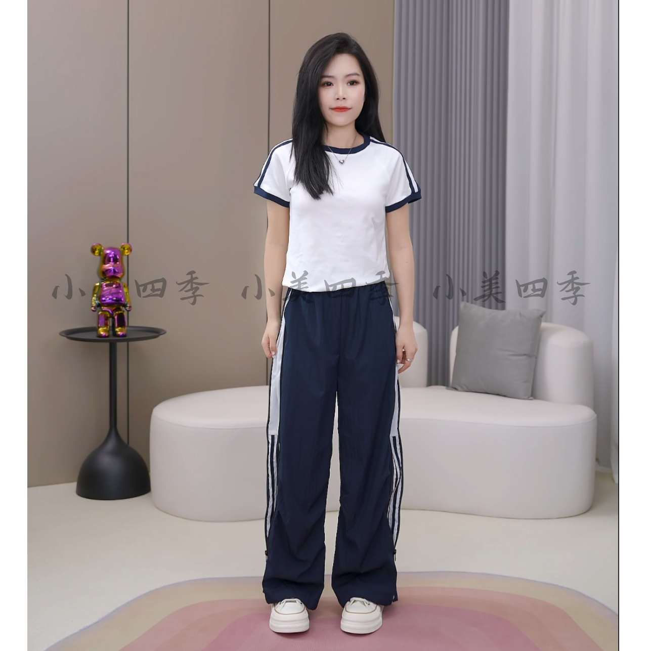 【小美四季】夏季冰感薄款速干侧拉链工装裤小个子高腰松紧休闲长裤