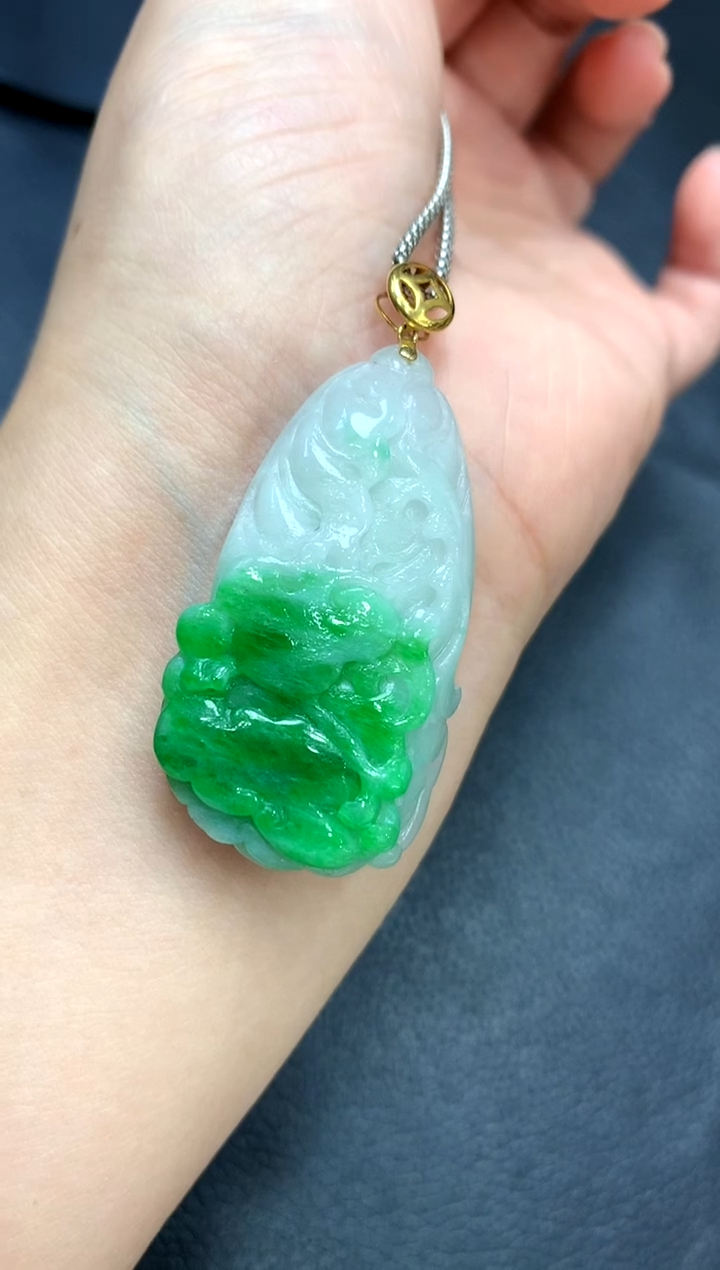 吊坠(不含链)18K金镶嵌翡翠白菜