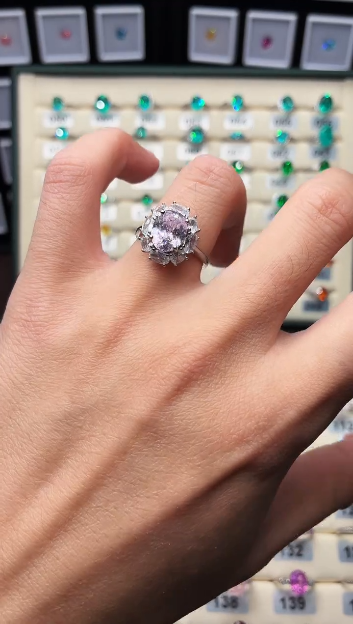 无足银轻奢樱花粉色女神戒