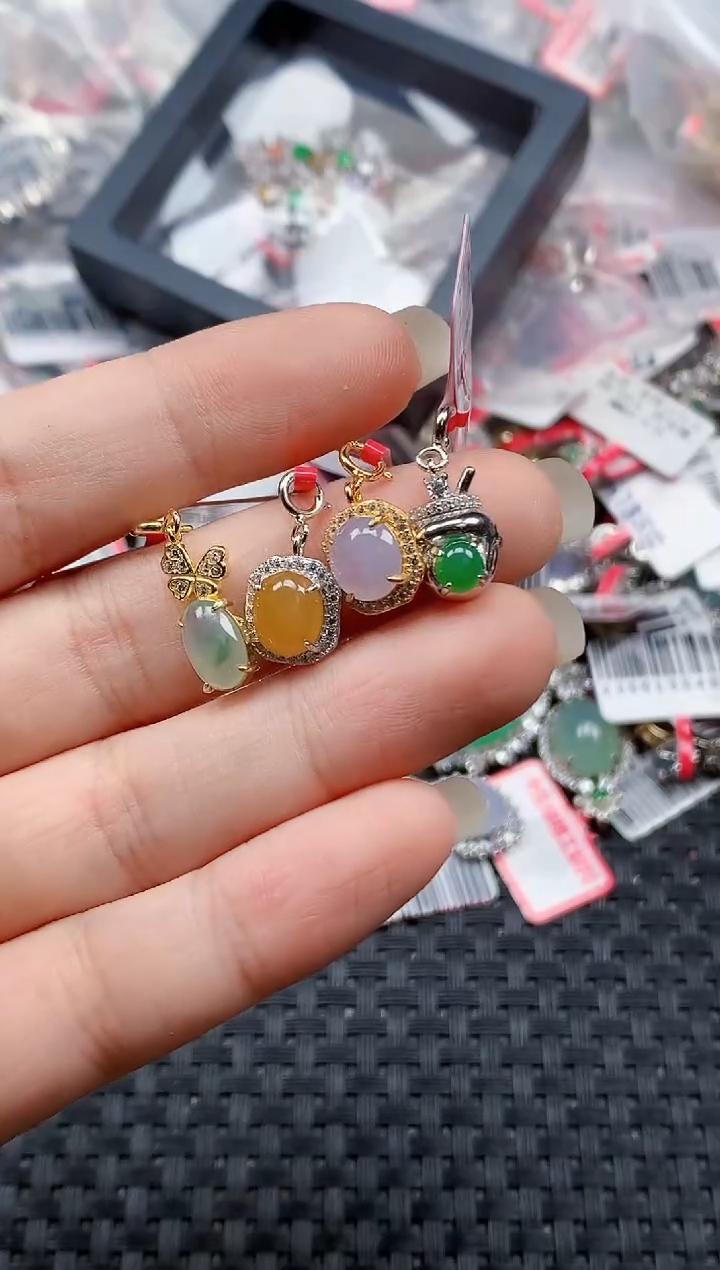 银S925镶嵌戒指翡翠天然A货缅甸翡翠