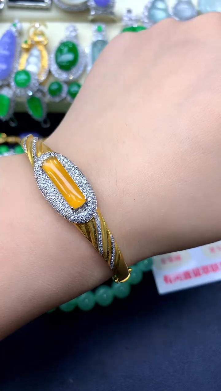18K金镶嵌手镯翡翠392-中国好珍宝
