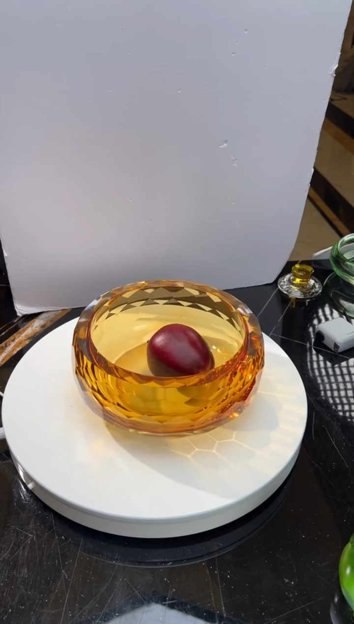 【闪购商品】摆件茶金色钻石切割大号果碗