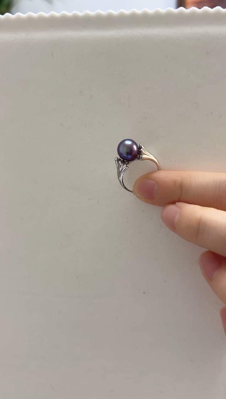 银S925镶嵌戒指淡水珍珠知*知10紫色戒指