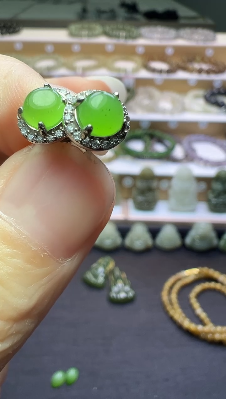 银S925镶嵌和田玉耳钉180号链接