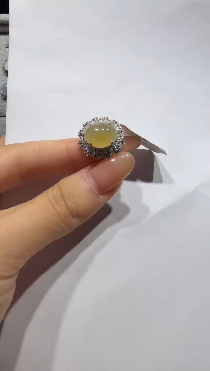 银S925镶嵌戒指翡翠925银镶缅甸A货翡翠戒指