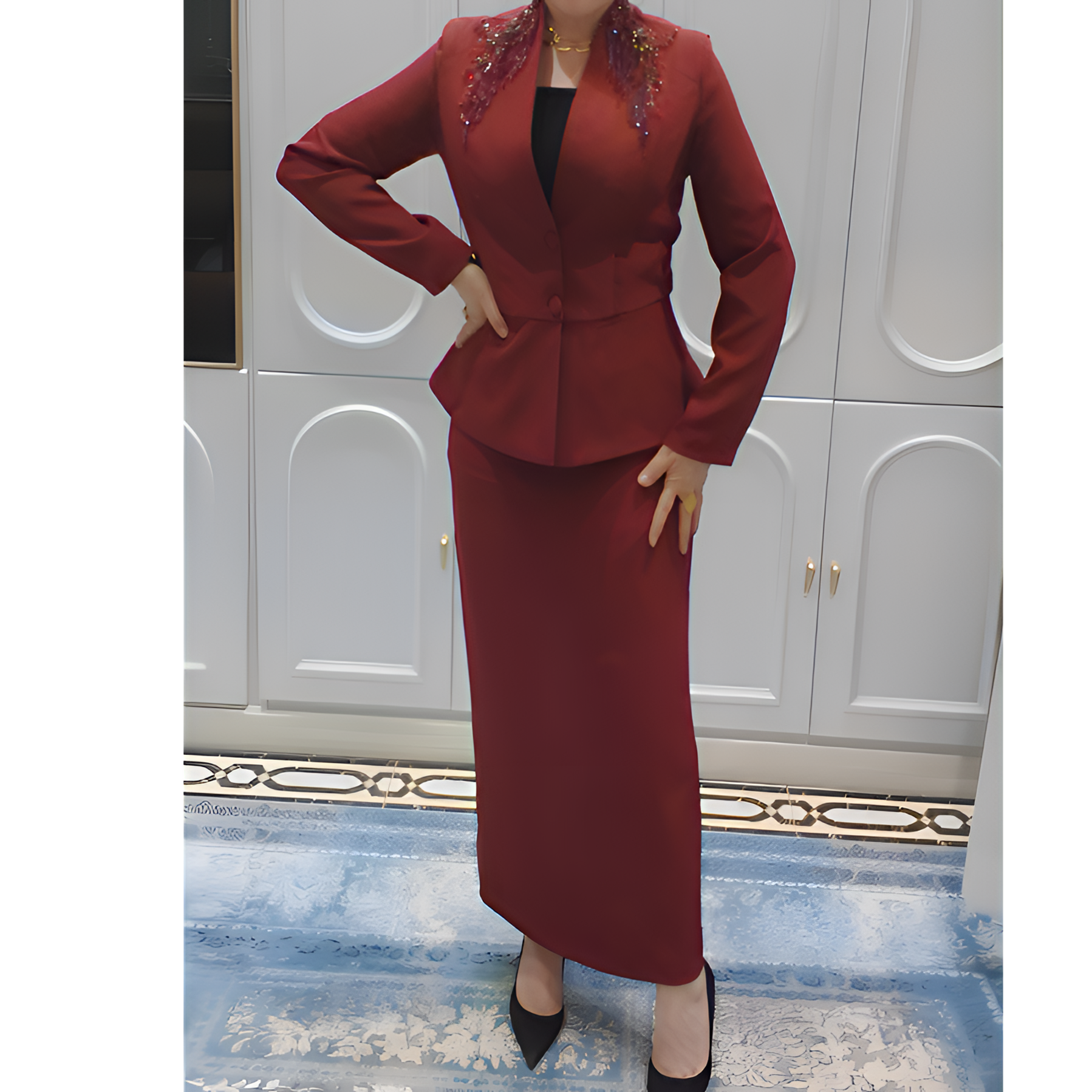 【0908】高端套装女色肩部串珠装饰修身显瘦优雅干练时尚套装气质