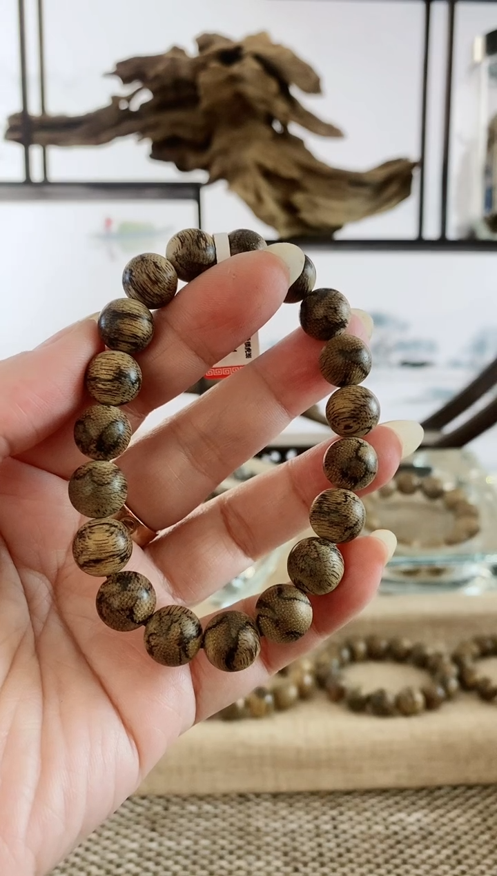 沉香手串正区金星菩萨棋虎斑老料11+MM单圈