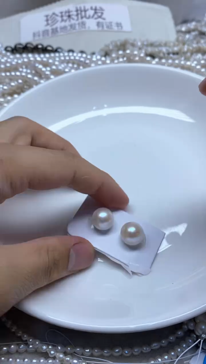 淡水珍珠未镶嵌颈饰12-13半孔一对