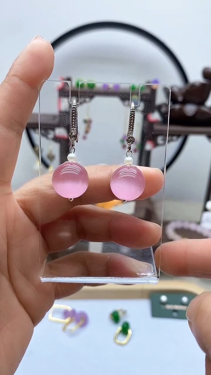 【闪购商品】水晶耳饰银S925镶嵌猫眼89