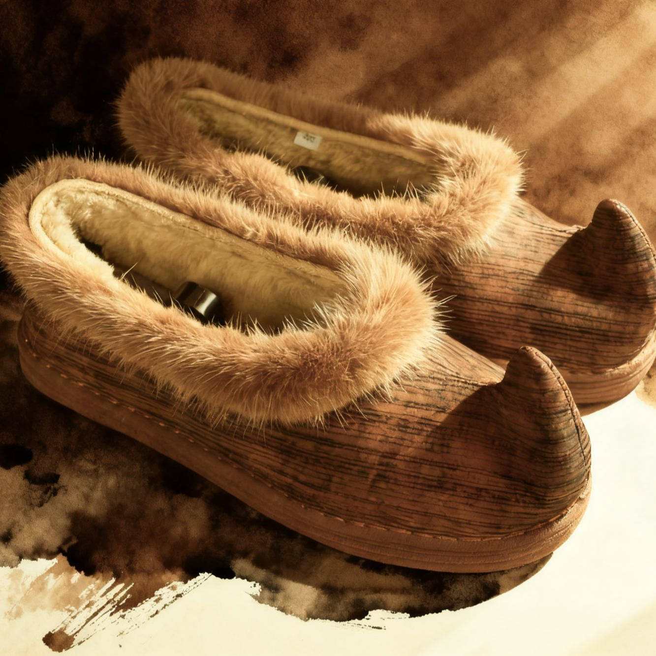 松果小翘头手工秋冬千层底布鞋平底保暖软底加厚冬季冬款皮毛一体