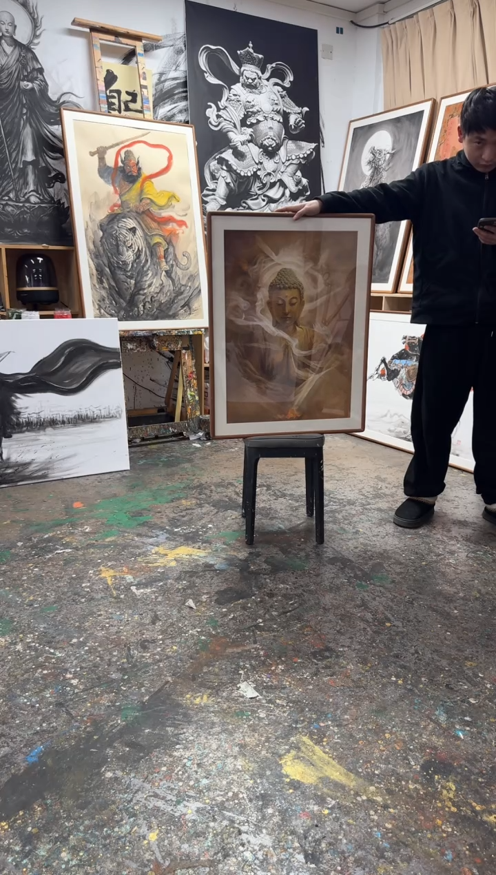 丙烯画山***.廖老师FO精装裱