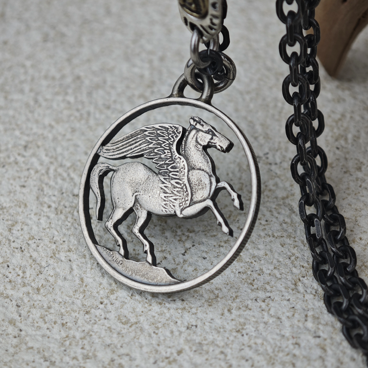 铜吊坠 吊坠希腊飞马镂空吊坠手工复古硬币项链希腊创意礼物
