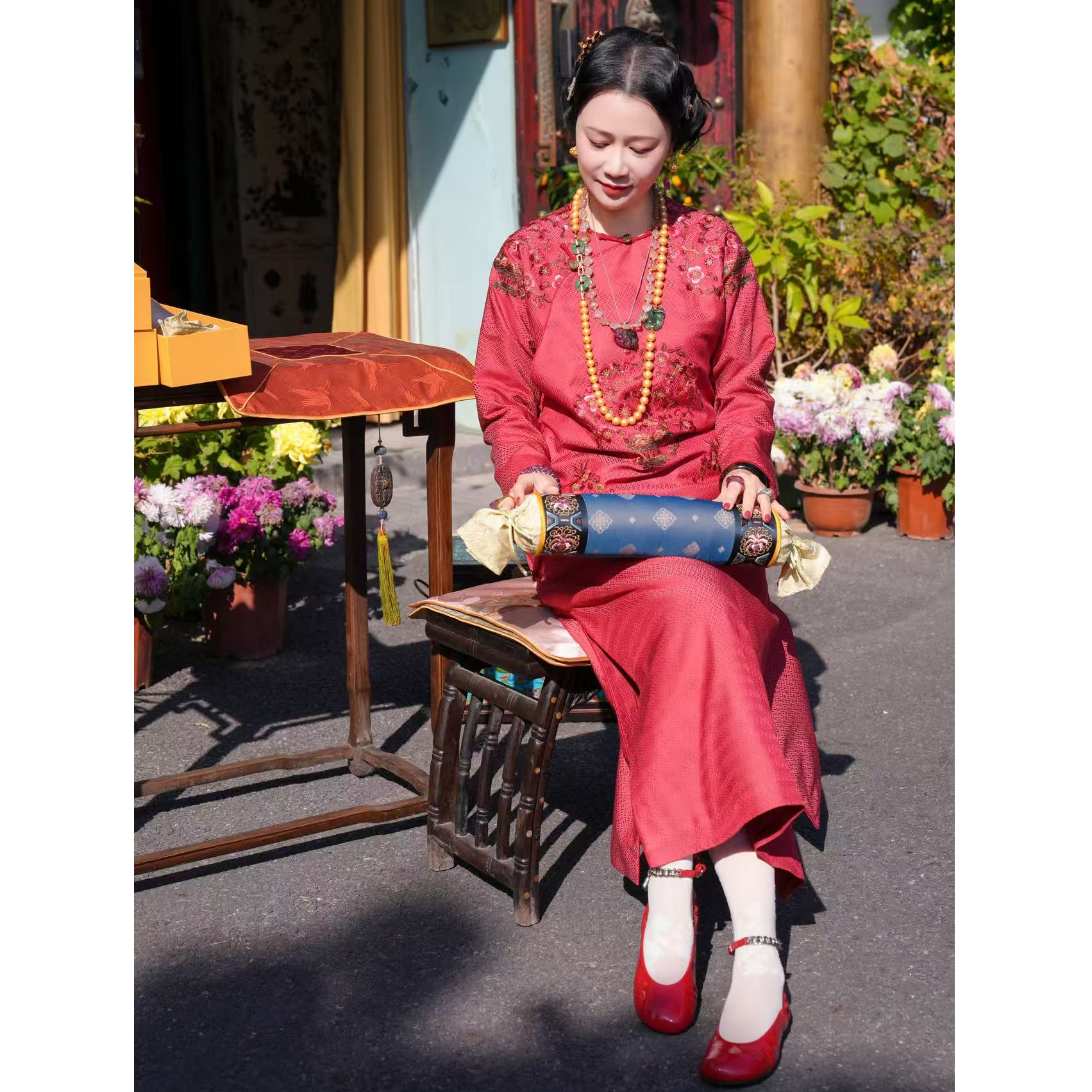 【云裳溪2025｜12月杭州新款】 国风传统红色棉服刺绣长裙