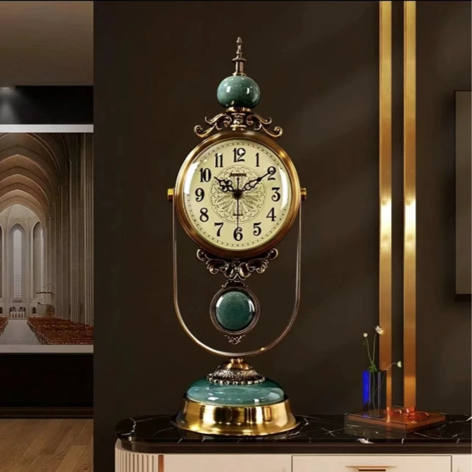 欧式复古座钟客厅时钟大气美式摆放台式钟表桌面摆钟老式台钟