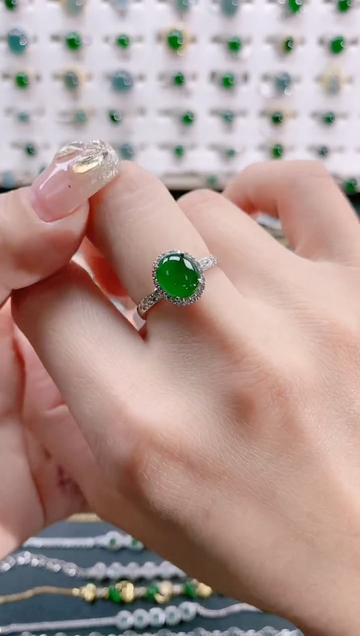 【闪购商品】翡翠戒指银S925镶嵌天然翡翠