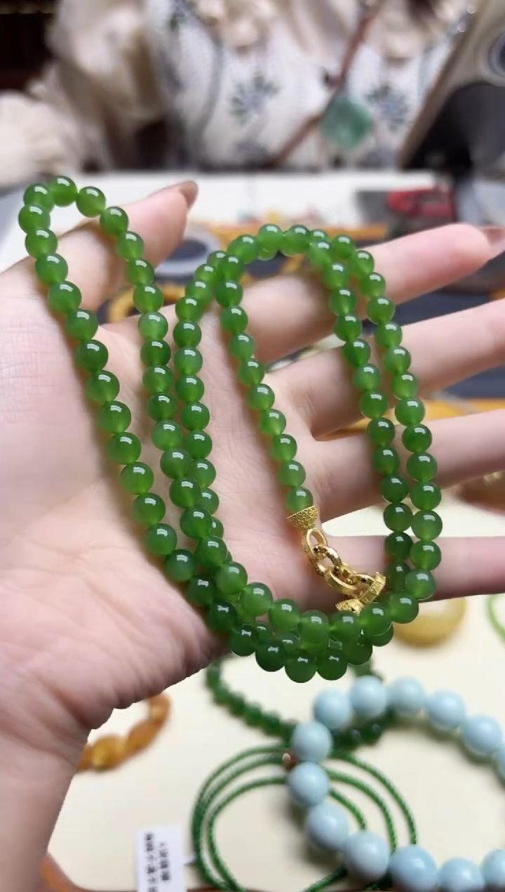 颈饰未镶嵌和田玉碧玉项链HX