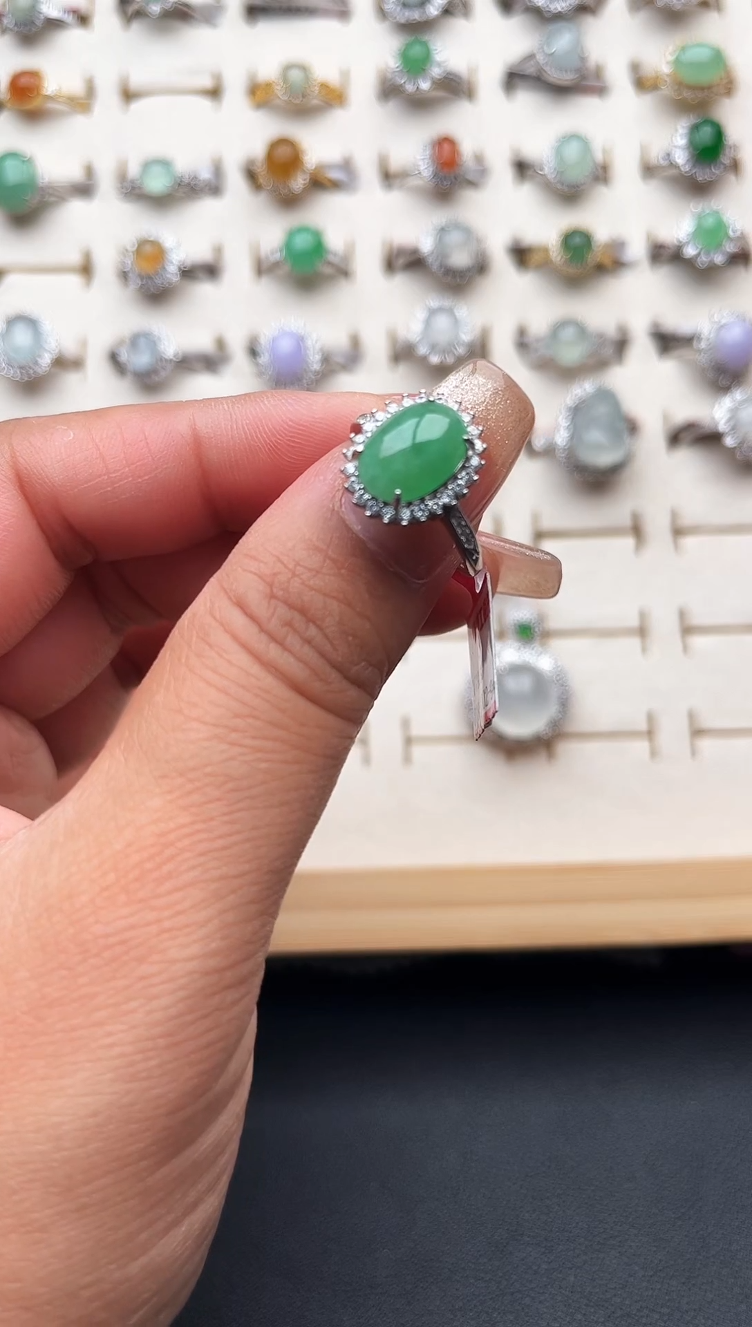 【闪购商品】翡翠戒指银S925镶嵌缅甸天然A货翡翠S925银镶嵌