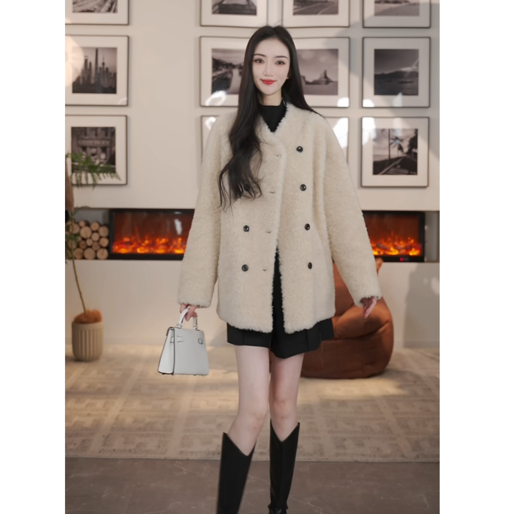 【曼德诗专柜款】纯真毛保暖秋冬外套毛呢大衣G54A0432