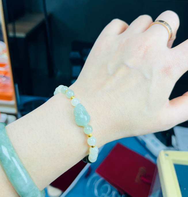 福泽人/FCR   纯黄金金珠足金999和田玉貔貅手串