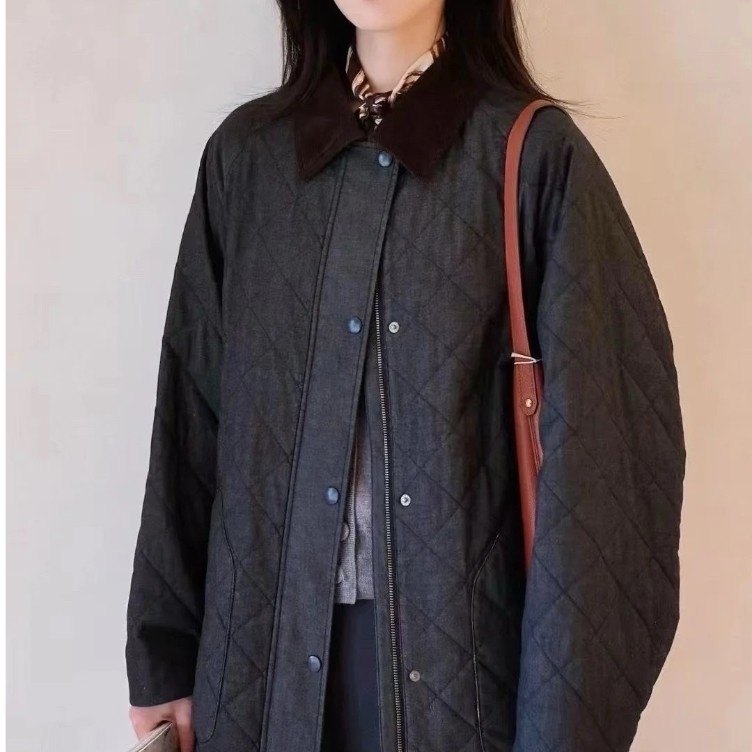 MC.南油原创小众秋冬新款巴恩风绗缝菱格棉弹牛仔中高端品牌女装