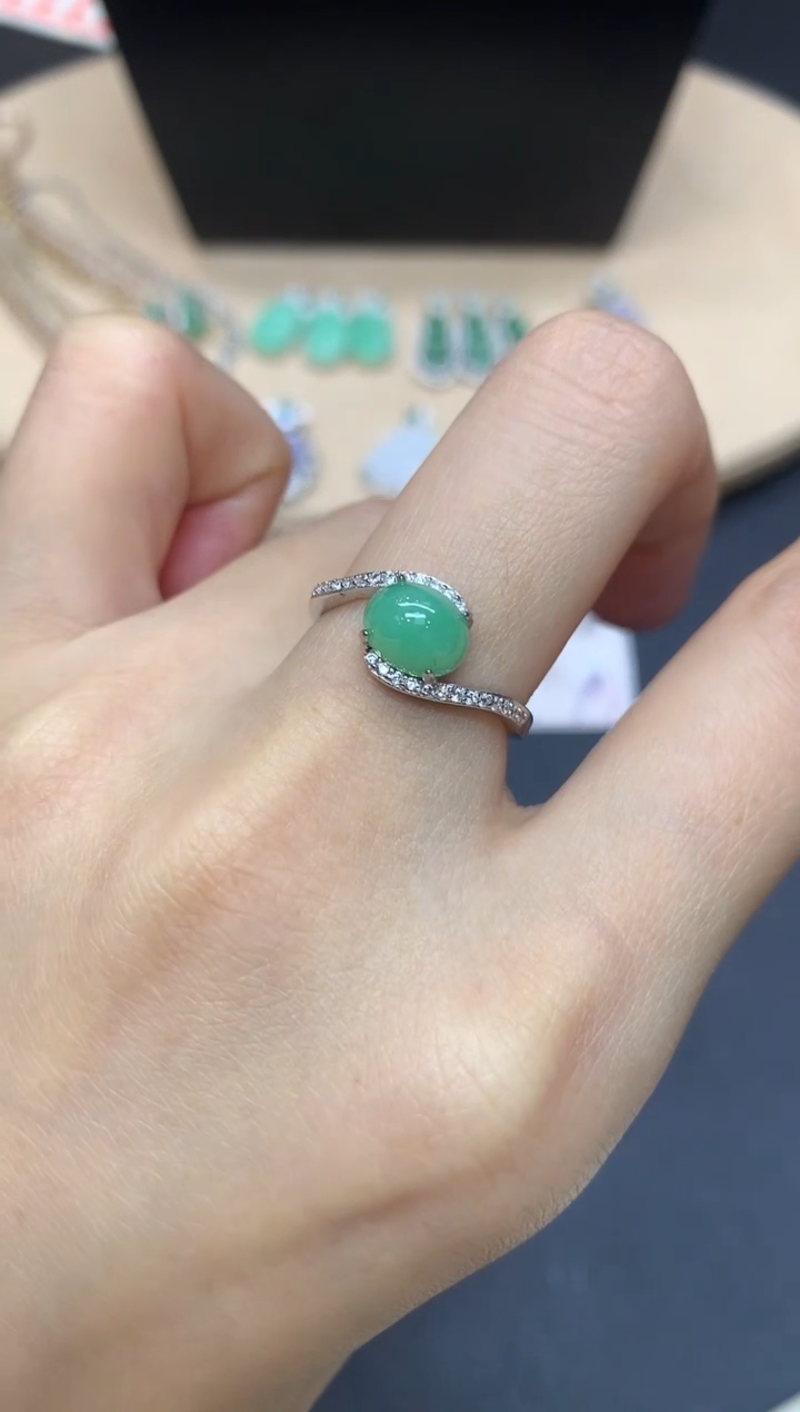 【闪购商品】翡翠戒指银S925镶嵌蛋面【多样性发其一】